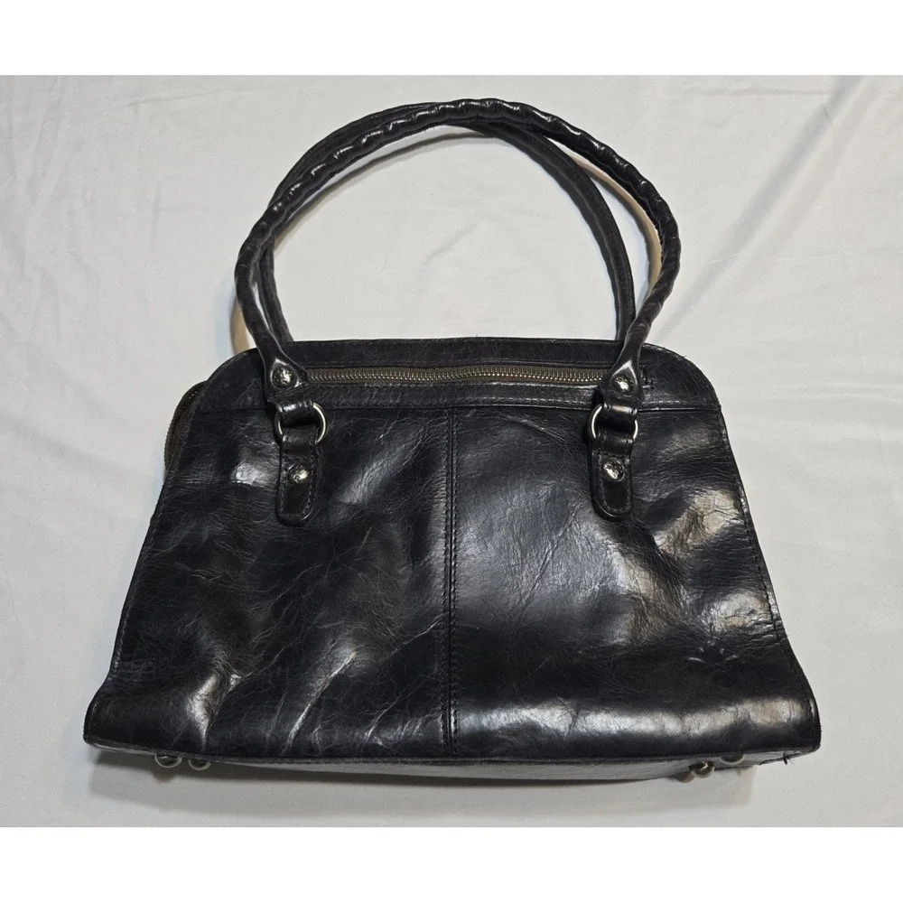 Patricia Nash Studded Distressed Glaze Calvi Satchel Black Leather Lined Zip Up